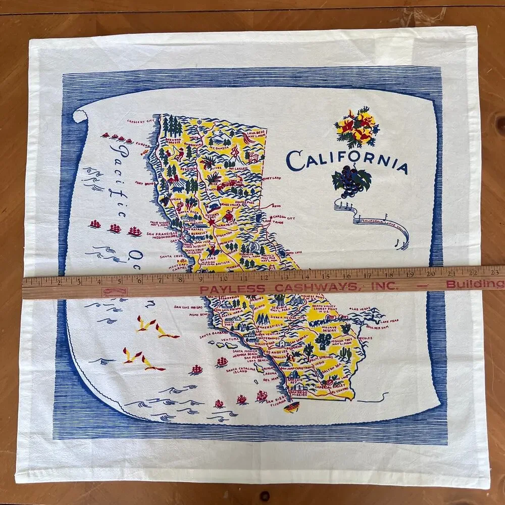 California Vintage Retro Map Cotton Kitchen Towel 22